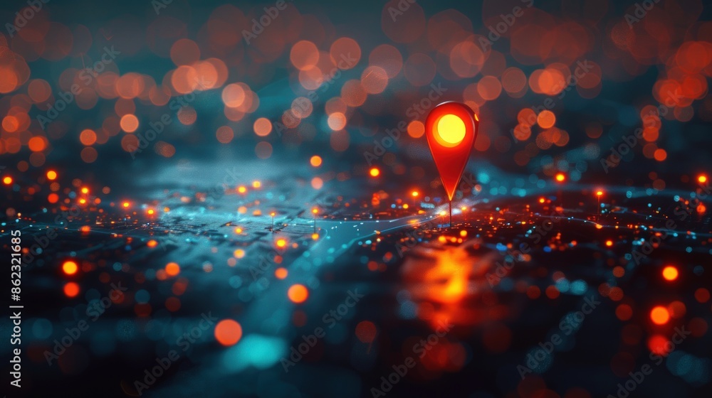 Poster a cityscape with a glowing dot in the middle. generate ai image