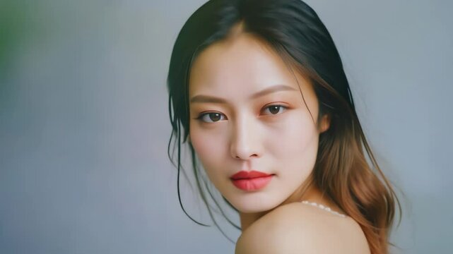 portrait of a supermodel woman skinny Asian mature age with the retro feel filter