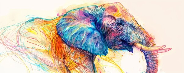 Colorful abstract sketch of an elephant, vibrant artistic creation