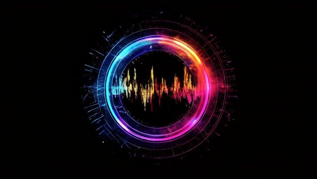 Colorful Neon Circular Equalizer Pattern Isolated on a Black Background