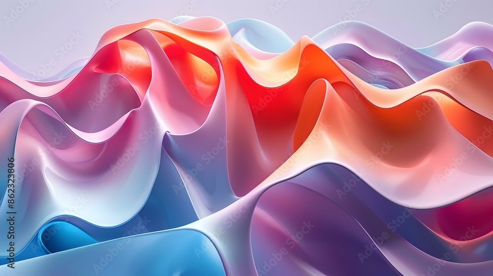 Poster colorful 3d rendering of a mountainous landscape with smooth and fluid shapes