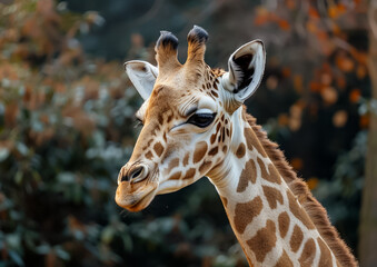 Close up face shot of giraffe.