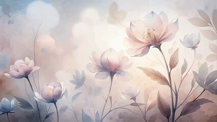 Watercolor background of a blooming flower silhouette