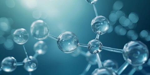 Microscopic view of transparent molecule structure.  Concepts. Science, chemistry, biology, physics, research, medicine, technology.