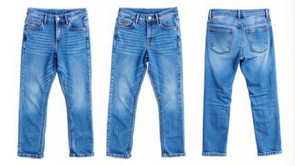 Blue jeans, laid flat on white background, perfect for any casual outfit