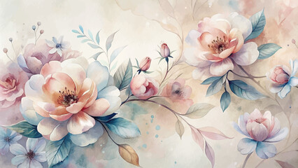 Minimalist blooming flower watercolor background beautifully scattered