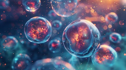 3d rendering of Human cell or Embryonic stem cell microscope background.