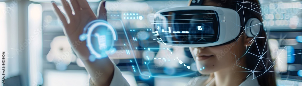 Poster a virtual bankruptcy lawyer interacts with a client through an augmented reality display, set in a c