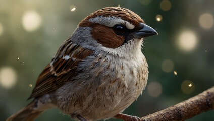 Naklejka premium A magical sparrow with shimmering feathers grants wishes to those who truly believe in its existence ai_generated