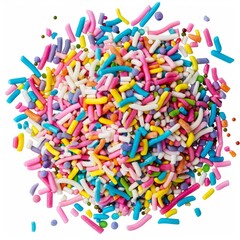 Fototapeta premium Vibrant Macro Shot of Colorful Ice Cream Sprinkles Topping, Isolated on White Background