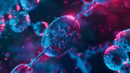 Naklejka premium 3d rendering of Human cell or Embryonic stem cell microscope background.