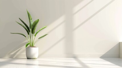 Fototapeta premium A white room with a large potted plant in the center. Generate AI image