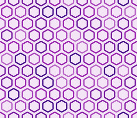 Vector science background. Bold rounded hexagon cells with padding. Purple color tones. Hexagonal shapes. Seamless pattern. Tileable vector illustration.
