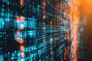 Digital background for tech processes, neural networks, AI, data transmission, encryption, digital archives, scientific research, sound, and graphic presentations