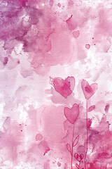 Soft romantic watercolor background with love symbols and gentle brush strokes