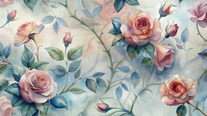 Graceful rose tree pattern watercolor background