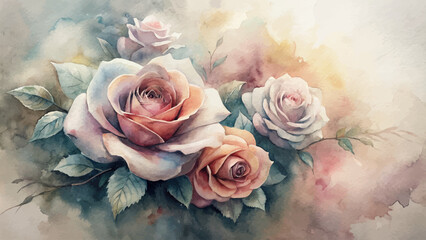 Minimalist rose bouquet accent watercolor background