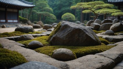 Fototapeta premium A traditional Buddhist rock garden in Koya-san Japan.