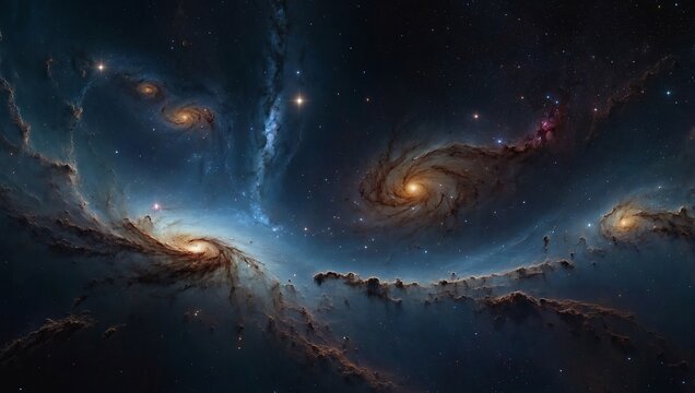 5h Panoramic shot of a distant galaxy, with swirling nebulae, glittering star clusters, and mysterious black holes, showcasing the vastness and beauty of outer space.