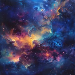 Fototapeta premium Stunning cosmic nebula with vibrant colors, stars, and galaxies, showcasing the beauty and vastness of outer space.