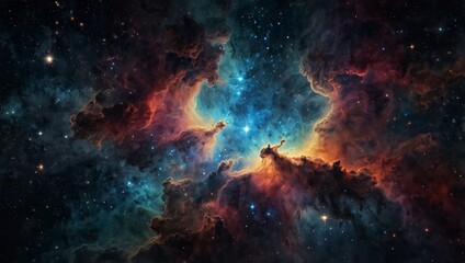 Fototapeta premium A close-up of a colorful nebula surrounded by sparkling stars, showcasing the beauty of the cosmos.