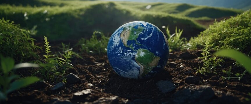 ecology concept with blue earth with copy space.