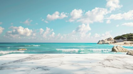 Beautiful view from the marble table featuring the sea and dramatic cloudscape.