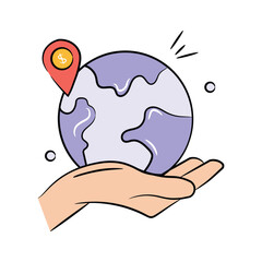 World globe on hand with placeholder denoting concept icon of business location