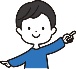 指差ししている幼稚園から小学生の年齢の男の子の上半身のアイコンイラスト素材