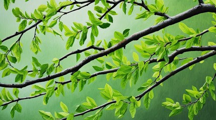 Obraz premium Fresh green leaves budding on tree branches