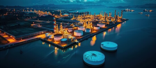 Industrial Complex Illuminated at Night