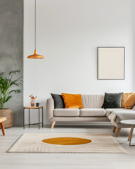 Luxurious apartment interiors with ample spaces, big windows providing natural lighting and elegant minimalist furniture. Luxury property interiors composition for home decor.