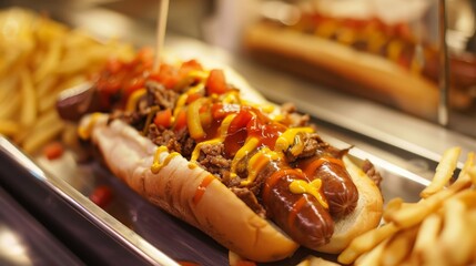 Quick Service American Cuisine Hot Dogs on Food Truck at Night Market