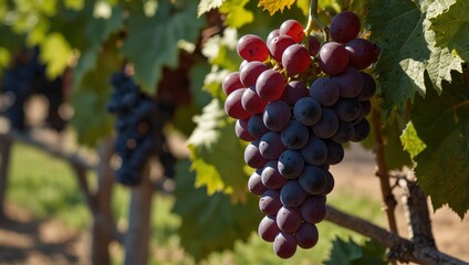 Wineyard Grape Fields Red Grapes Endless beauty and Vineyard Majesty in a beautiful day.