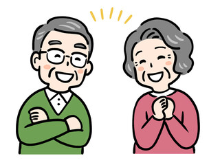 笑顔で喜ぶシニア夫婦