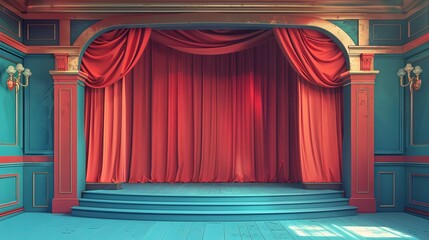 The abstract vector design of the backdrop added a vibrant touch to the stage, enhancing the lighting and spotlight effects, and elevating the overall scene of the theater show, concert, and entertain