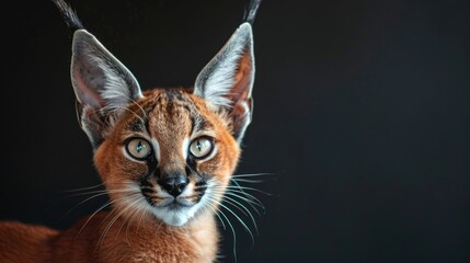 Obraz premium Close up of an 8 month old caracal kitten with isolated background and copy space