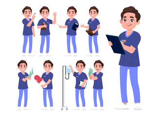 Fototapeta premium Set of Happy people in nurse uniform with different acting