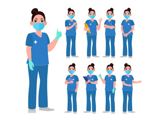 Fototapeta premium Set of Happy people in nurse uniform with different acting