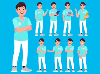 Fototapeta premium Set of Happy people in nurse uniform with different acting