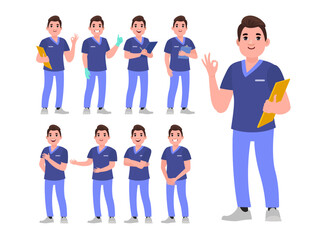 Obraz premium Set of Happy people in nurse uniform with different acting