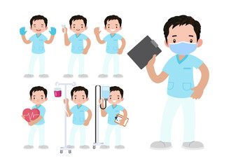 Fototapeta premium Set of Happy people in nurse uniform with different acting