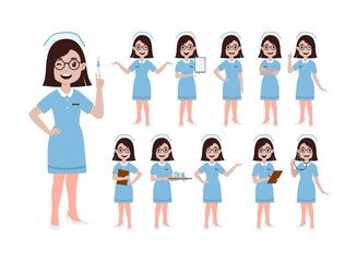 Set of Happy people in nurse uniform with different acting
