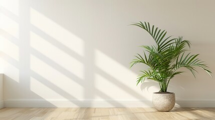 A white room with a large potted plant in the center. Generate AI image