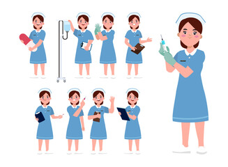 Obraz premium Set of Happy people in nurse uniform with different acting
