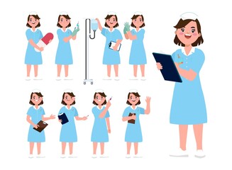 Fototapeta premium Set of Happy people in nurse uniform with different acting