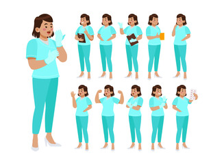 Obraz premium Set of Happy people in nurse uniform with different acting