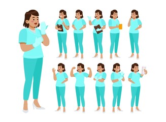 Fototapeta premium Set of Happy people in nurse uniform with different acting