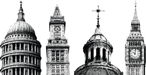 Collage design elements in trendy dotted pop art style. Retro building halftone effect. Vector illustration with vintage grunge punk cutout shapes. © jamalstudio