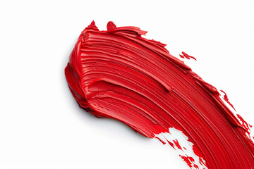 Lipstick smear smudge swatch isolated on white background Cream makeup texture Bright red color cosmetic product brush stroke swipe sample